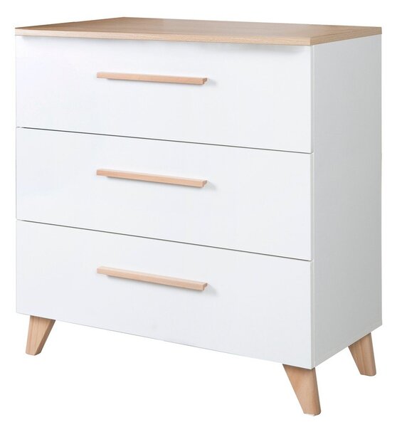Cassettiera per bambini bianca con effetto rovere con fasciatoio 88,5x99x76 cm Léon – Roba