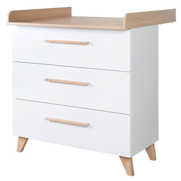 Cassettiera per bambini bianca con effetto rovere con fasciatoio 88,5x99x76 cm Léon – Roba