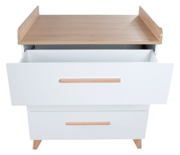 Cassettiera per bambini bianca con effetto rovere con fasciatoio 88,5x99x76 cm Léon – Roba