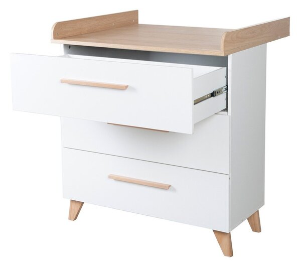 Cassettiera per bambini bianca con effetto rovere con fasciatoio 88,5x99x76 cm Léon – Roba