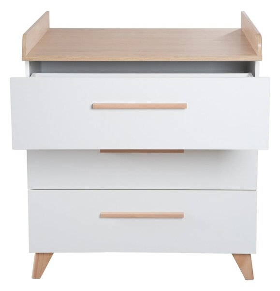 Cassettiera per bambini bianca con effetto rovere con fasciatoio 88,5x99x76 cm Léon – Roba