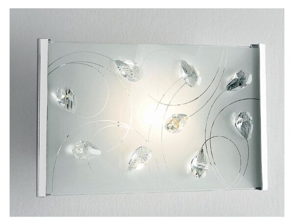 PETALI APPLIQUE RETTANGOLARE 3 MISURE IN VETRO CON PARTICOLARI IN CRISTALLO LAMPADINE ATTACCO E27