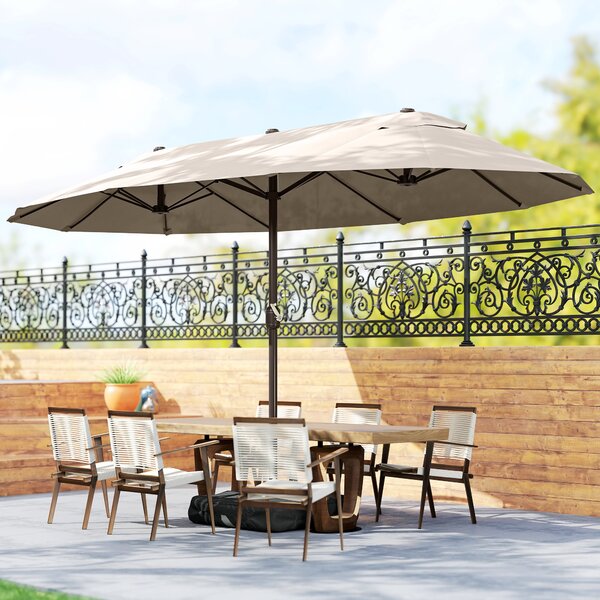 Outsunny Ombrellone da Giardino Doppio 460x270cm, Ombrellone da Esterno con Apertura a Manovella, Base a Croce e Zavorra, Acciaio e Poliestere Khaki