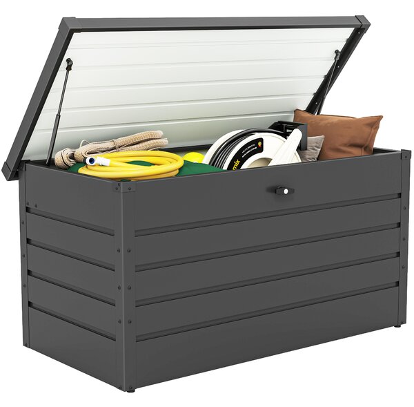 Outsunny Panca Baule Contenitore da Giardino con Chiave, Cassapanca Moderna in Acciaio, Grigio, 120x62x62cm