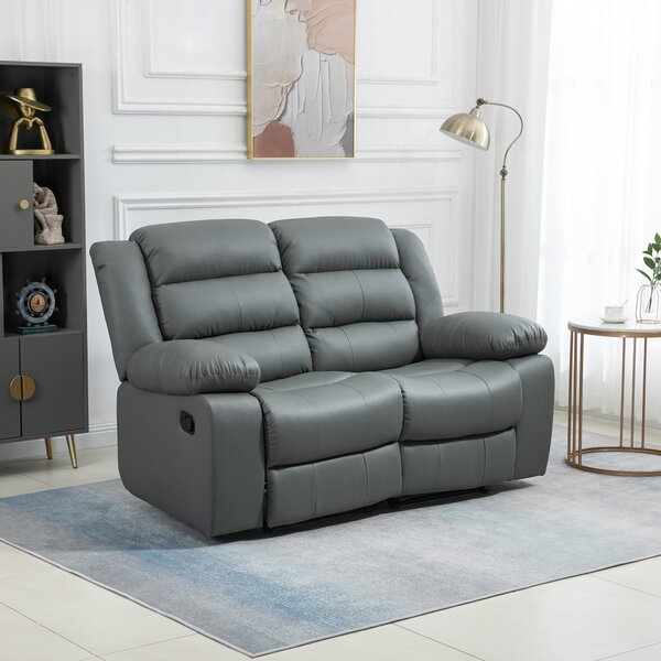 HOMCOM Divano 2 Posti Reclinabile di 135° e Imbottito con Schienale Diviso e Poggiapiedi Incluso, in Pelle PVC e Acciaio, 168x93x102 cm, Grigio|Aosom