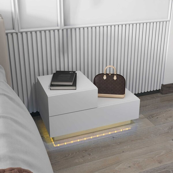 HOMCOM Comodino Moderno con 16 Luci LED RGB, Telecomando e Due Cassetti in Truciolato, 70x37x38cm, Bianco | Aosom Italy