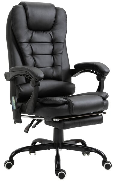 Vinsetto Poltrona da Ufficio con 7Punti Massaggianti e Poggiapiedi, ergonomica e regolabile, in PU e Acciaio, 67x67x111-121cm, Nero | Aosom Italy