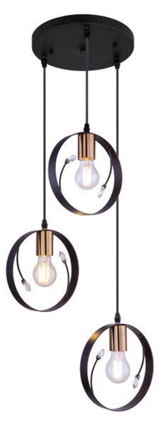 Globo Lighting lampada a sospensione in metallo nero, metallo nero, cristalli di plastica trasparenti, cavo PVC nero, altezza accorciabile, ø: 390mm, H: 1500mm, escl. 3x E27 60W 230V