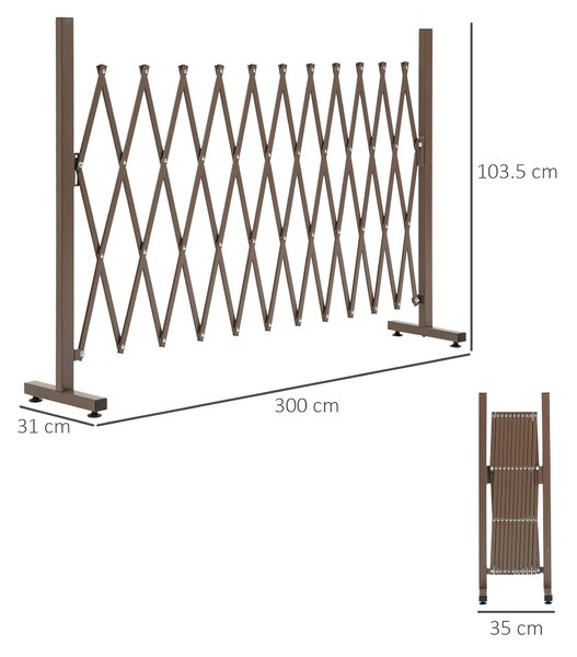 Outsunny Recinzione per cancello a forbice barriera a forbice estensibile 35-300 cm giardino alluminio marrone H103,5 cm