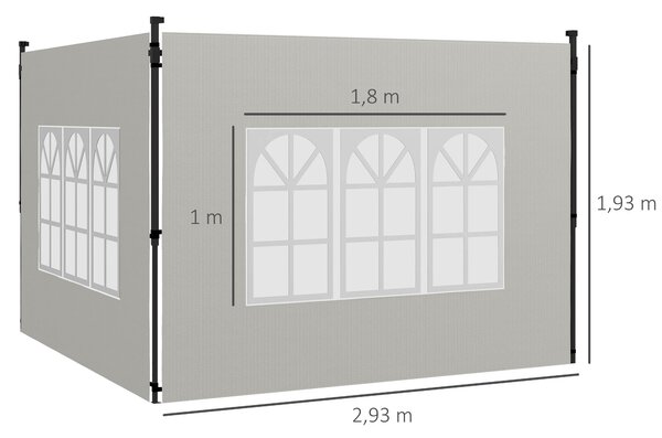 Outsunny Set 2 Pareti Laterali per Gazebo 3x3 m e 3x6m con Finestre, in PE e Plastica, 293x193 cm, Bianco|Aosom