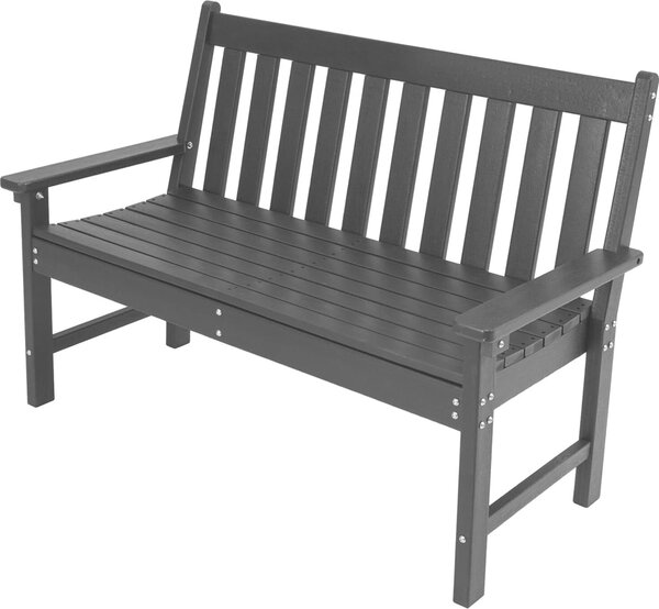 Panchina da giardino KOMFOTTEU a 2 posti, panchina resistente alle intemperie con schienale e braccioli, panchina da terrazza in HDPE con portata fino a 300 kg, panchina da parco per balcone, giardino e terrazza, 132,5 x 62,5 x 91 cm (nero)