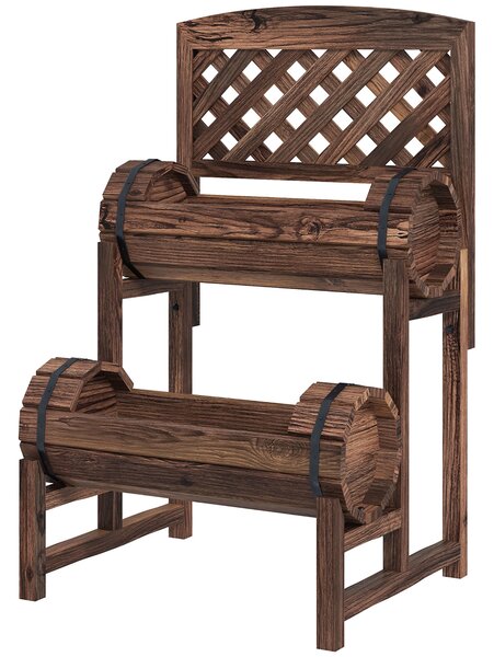 Outsunny Fioriera da Esterno a 2 Livelli con Fori di Drenaggio e Griglia, in Legno di Abete, 42x49x80 cm, Marrone|Aosom