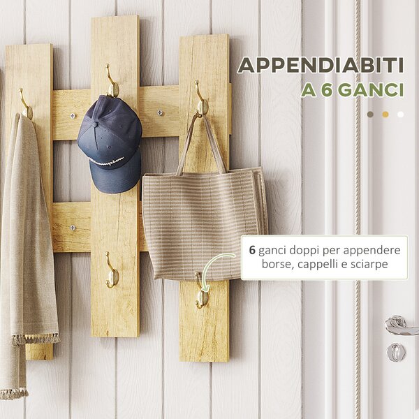 HOMCOM Set per Ingresso 3 in 1 con Appendiabiti a Muro, Specchio e Scarpiera con Panca in Legno|Aosom