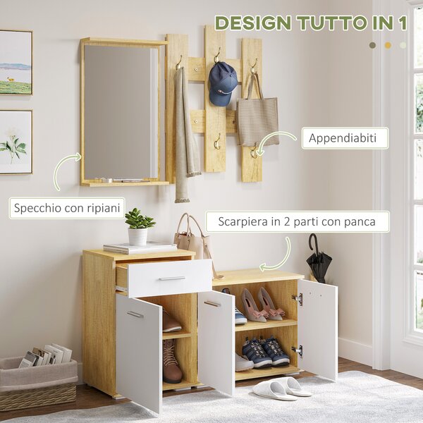 Set Ingresso HOMCOM Con Appendiabiti, Specchio E Panca - Truciolato, Per Corridoio O Entrata - Foto 6
