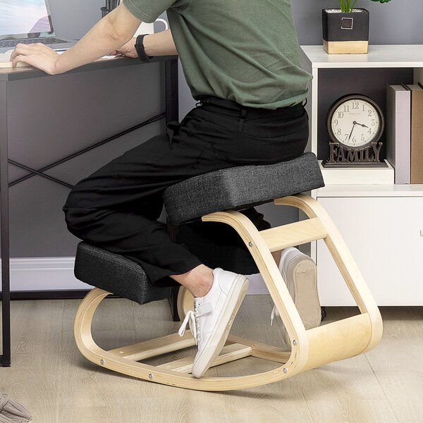 Vinsetto Sedia Ergonomica Posturale con Inginocchiatoio in Legno, funzione di inclinazione e Cuscino, 51x69x58cm, Nero|Aosom Italy