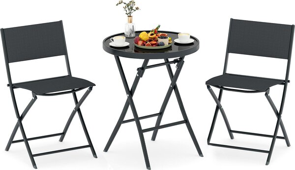 Set bistrot KOMFOTTEU, 3 pezzi, pieghevole, set da giardino in tessuto Textilene con struttura in metallo, tavolo e 2 sedie in vetro temperato, set da pranzo per balcone, Tereza