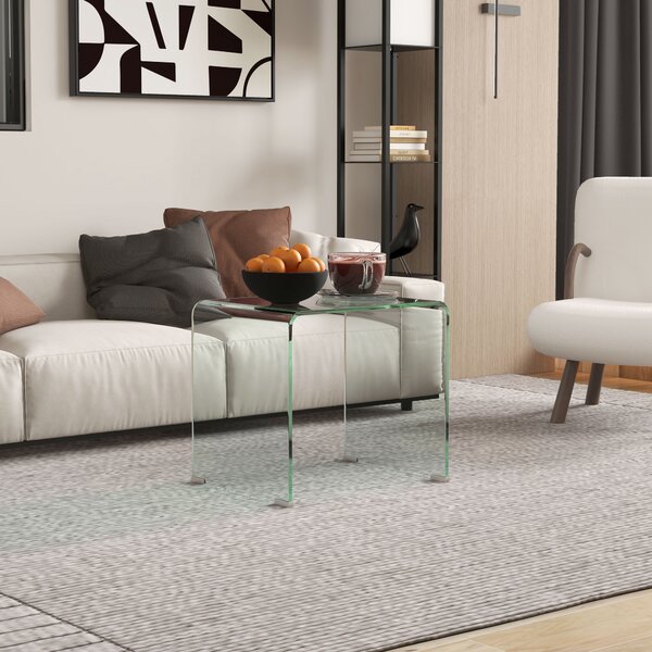 HOMCOM Tavolino in Vetro Temperato Moderno da Salotto con Design Monoblocco, 50x40x45 cm, Trasparente