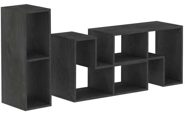 HOMCOM Mobile TV 75" max Modulabile con 2 Ripiani a L e Mensola Rettangolare, in Legno, 134-180x30.5x44 cm, Nero