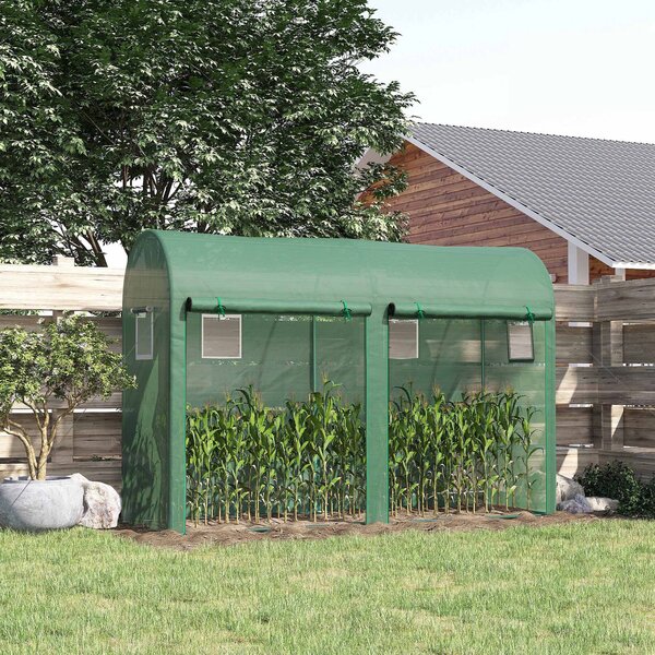 Outsunny Serra a Tunnel da Giardino con 2 Porte Avvolgibili e 4 Finestre, Copertura in PE Struttura in Acciaio, 3x1x2m, Verde | Aosom Italy