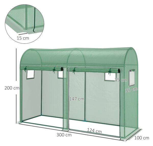 Outsunny Serra a Tunnel da Giardino con 2 Porte Avvolgibili e 4 Finestre, Copertura in PE Struttura in Acciaio, 3x1x2m, Verde | Aosom Italy