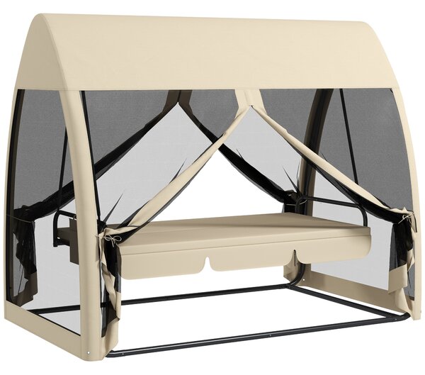 Outsunny Dondolo 3 posti Convertibile da Giardino 2 in 1 in Letto con Cuscini e Zanzariera, 240x140x197 cm, Caffè | Aosom Italy
