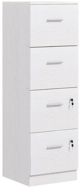 HOMCOM Armadio per Ufficio a 4 Cassetti con 2 Serrature e Barra Portadocumenti, in Legno, 40x42x130.8 cm, Bianco | Aosom Italy
