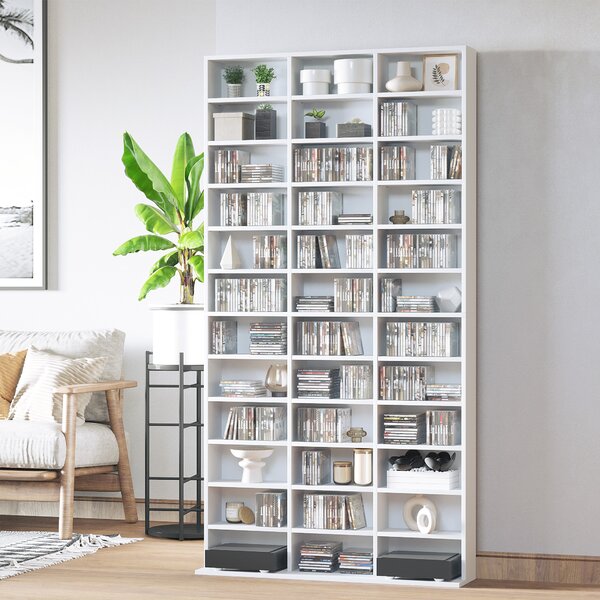 HOMCOM Libreria Porta CD in Legno con 3 Colonne da 12 Ripiani ad Altezza Regolabile, 102x23.5x195 cm, Bianco | Aosom Italy