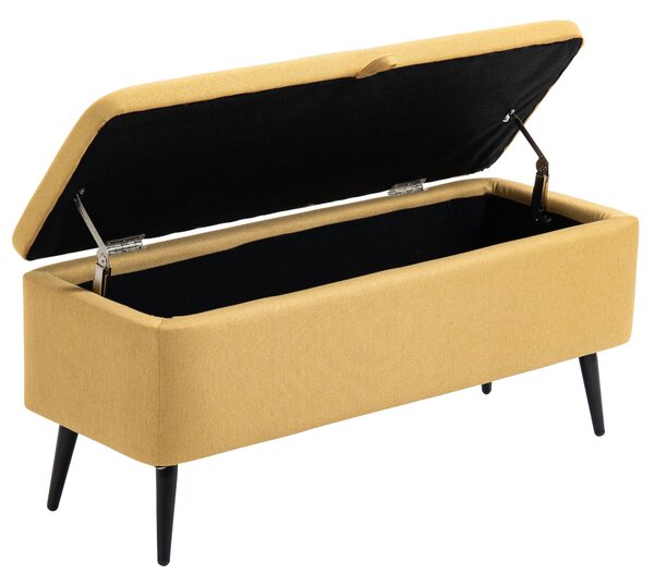 HOMCOM Panca Fondo Letto con Spazio Contenitore e Rivestimento in Poliestere Giallo, 101x38.5x44.5 cm | Aosom Italy