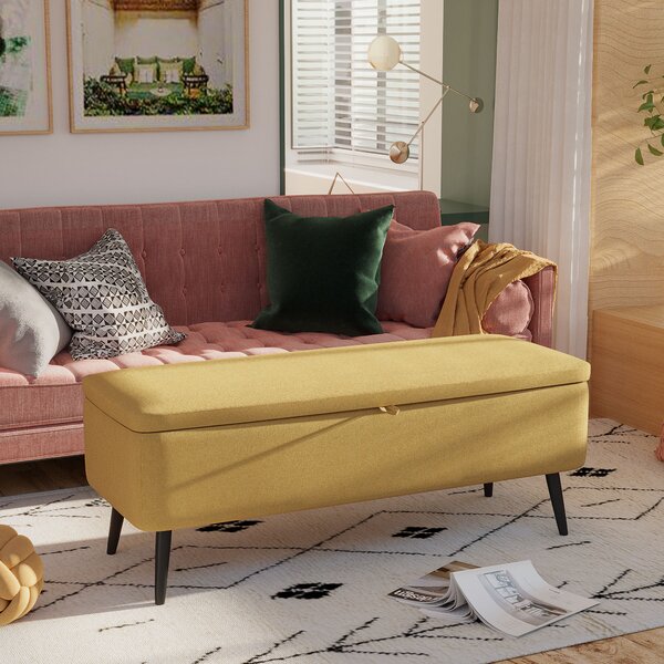 HOMCOM Panca Fondo Letto con Spazio Contenitore e Rivestimento in Poliestere Giallo, 101x38.5x44.5 cm | Aosom Italy