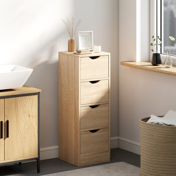 HOMCOM Mobile Bagno Salvaspazio con 4 Cassetti e Maniglie Intagliate Stile Nordico, 29x29x83 cm, Legno Naturale | Aosom Italy