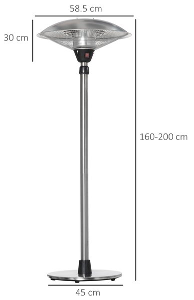 Outsunny Fungo Riscaldante da Esterno con 3 Temperature e Altezza Regolabile in Acciaio e Alluminio, Argento|Aosom