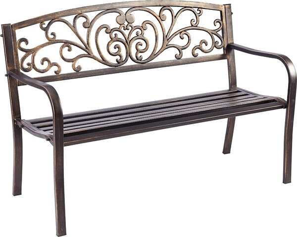 Panchina da giardino KOMFOTTEU in metallo, panchina da parco in ferro, panchina in metallo con portata fino a 280 kg, resistente alle intemperie, per balcone, giardino, terrazza, 127 x 60 x 85 cm