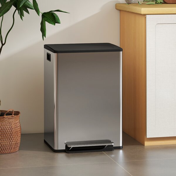 HOMCOM Pattumiera a Pedale con 2 Scomparti da 30L, Coperchio Ammortizzato e Secchi Rimovibili, Acciaio Inox, Argento | Aosom Italy