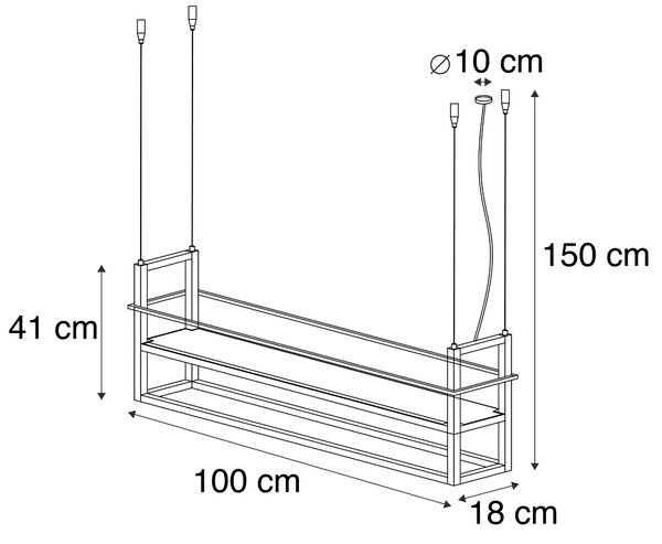 Lampada a sospensione industriale ruggine con mensola 4 luci - Cage Rack