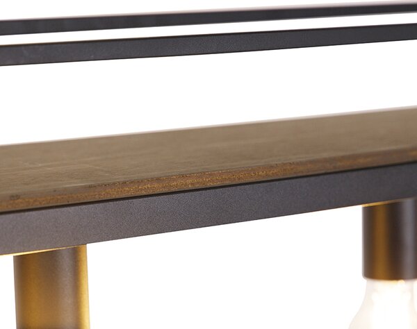 Lampada a sospensione intelligente nera con legno e mensola 4 luci incl. Wifi A60 - Cage Rack