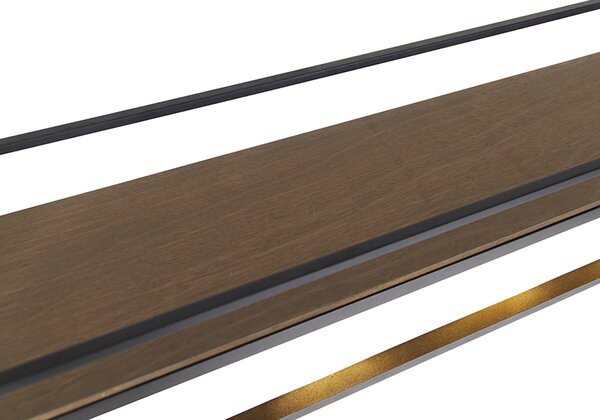 Lampada a sospensione industriale nera con ripiano in legno 4 luci - Cage Rack