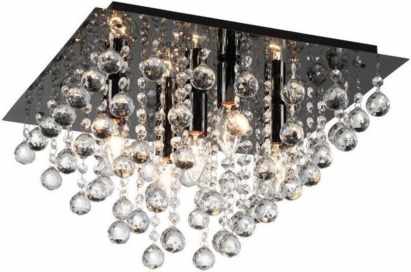 Lampada da soffitto quadrata nera in stile glamour con cristalli, 5 punti luce, Lancaster Crystal, 5xE14, 40W, REA627805-29, Reality