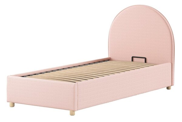 Letto singolo imbottito rosa con contenitore con rete inclusa 90x200 cm Moon – Vipack