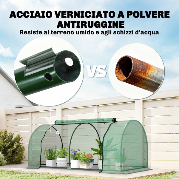 Outsunny Serra a Tunnel da giardino in Acciaio con Copertura copertura in plastica, 200x100x80 cm, Verde | Aosom Italy