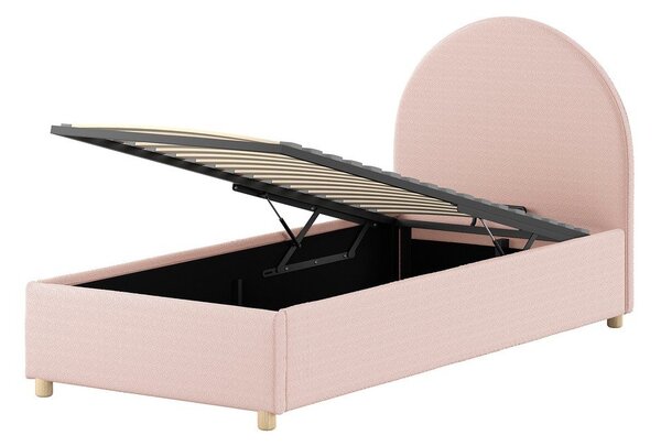 Letto singolo imbottito rosa con contenitore con rete inclusa 90x200 cm Moon – Vipack