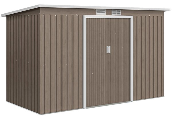 Outsunny Casetta da Giardinocon 2 Prese d'Aria e 2 Porte Scorrevoli, Capanno Attrezzi in Acciaio, 280x130x172 cm, Marrone Legno | Aosom Italy