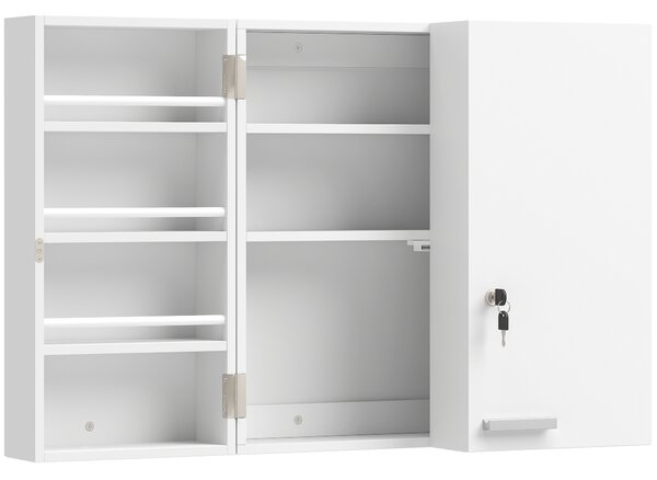 HOMCOM Armadietto Medicinali con 3 Mensole Interne e 8 Portabottiglie, in Legno e Metallo, 53x20x53 cm, Bianco | Aosom Italy