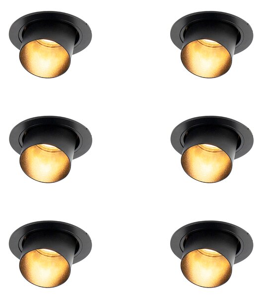 Set di 6 faretti da incasso moderni neri rotondi inclinabili - Installa