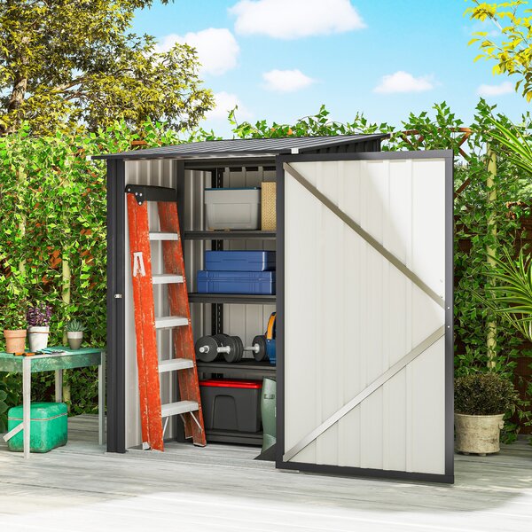 Outsunny Capanno da Giardino con Porta, Casetta Attrezzi Accanto a parete in Acciaio Galvanizzato, 100x104x160 cm, Grigio Scuro | Aosom Italy
