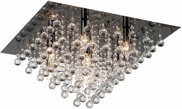 Lampada da soffitto quadrata nera in stile glamour con cristalli, 7 punti luce, Lancaster Crystal, 7xE14, 40W, REA627807-29, Reality