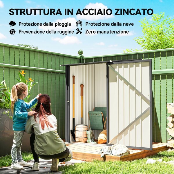 Outsunny Capanno da Giardino con Porta, Casetta Attrezzi Accanto a parete in Acciaio Galvanizzato, 100x104x160 cm, Grigio Scuro | Aosom Italy