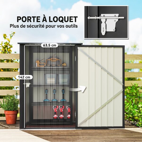 Outsunny Capanno da Giardino con Porta, Casetta Attrezzi Accanto a parete in Acciaio Galvanizzato, 100x104x160 cm, Grigio Scuro | Aosom Italy