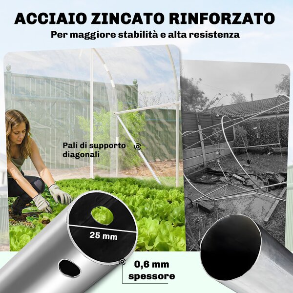 Outsunny Serra a Tunnel 2x3x2 m con Porte Avvolgibili, Telaio in Acciaio e Copertura in PE Anti-UV, Trasparente | Aosom Italy