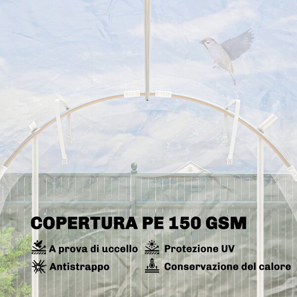 Outsunny Serra a Tunnel 2x3x2 m con Porte Avvolgibili, Telaio in Acciaio e Copertura in PE Anti-UV, Trasparente | Aosom Italy