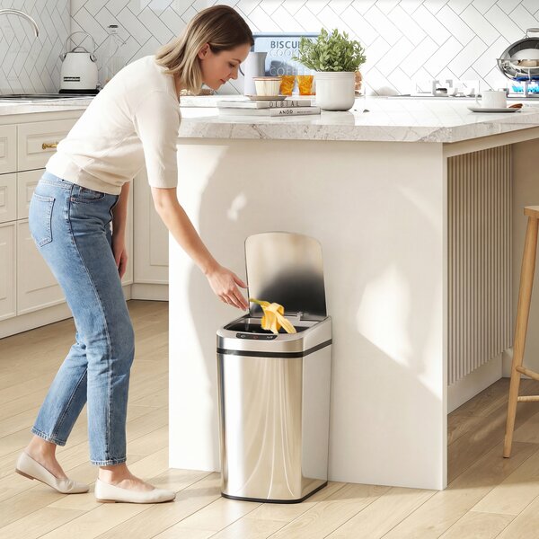 HOMCOM Cestino Rifiuti da 12L a Infrarossi con Secchio Rimovibile, in Acciaio Inox, ABS e PP, 28x22x41 cm, Argento | Aosom Italy